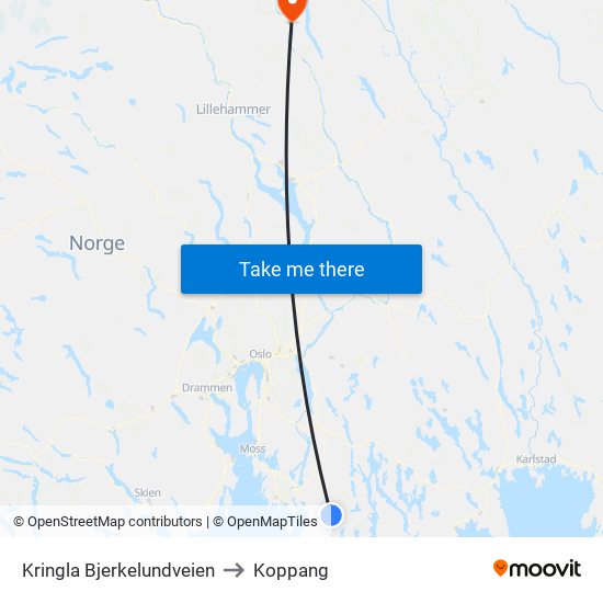 Kringla Bjerkelundveien to Koppang map