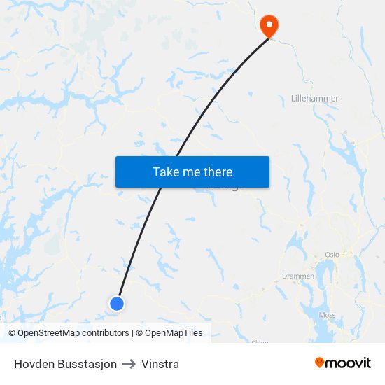 Hovden Busstasjon to Vinstra map