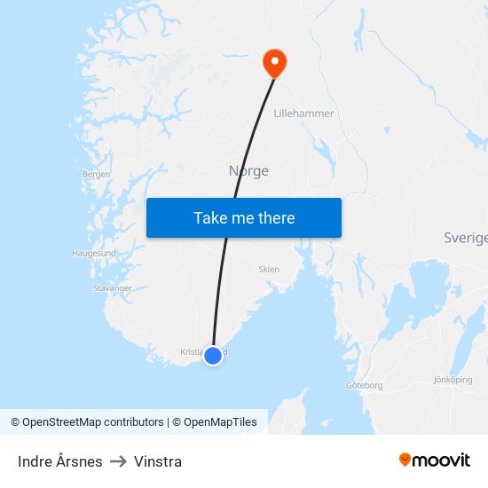 Indre Årsnes to Vinstra map