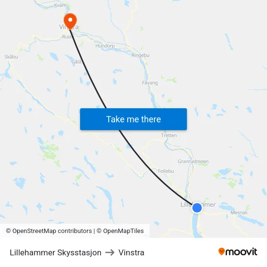 Lillehammer Skysstasjon to Vinstra map