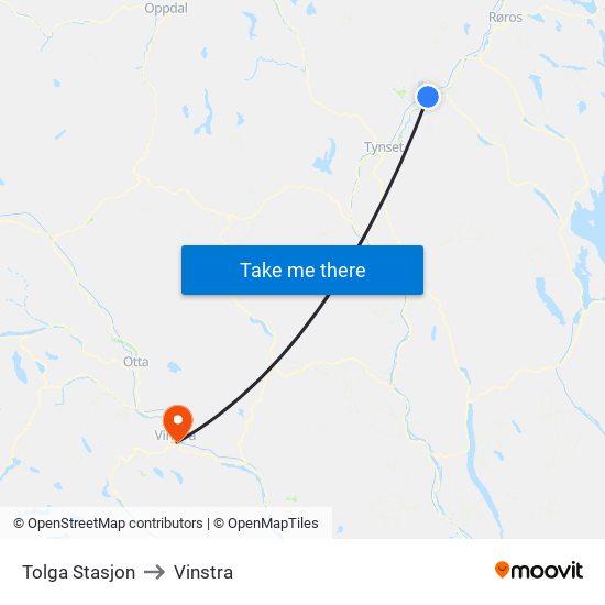 Tolga Stasjon to Vinstra map