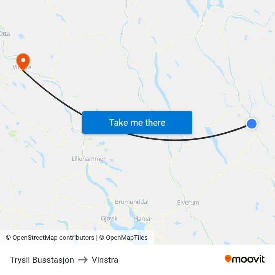 Trysil Busstasjon to Vinstra map