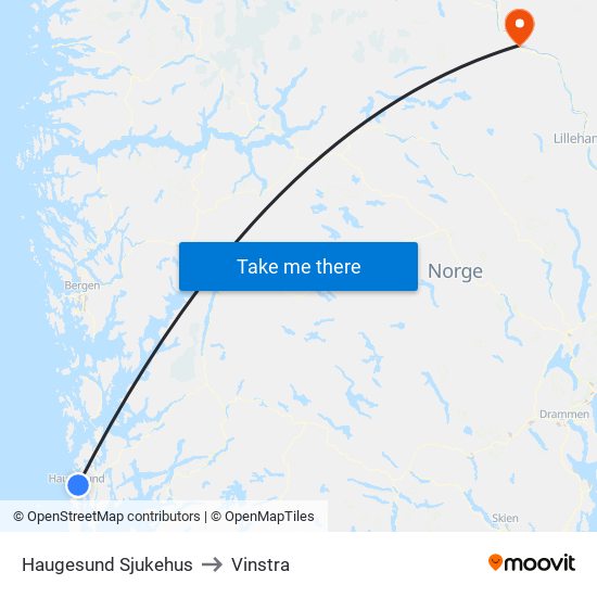 Haugesund Sjukehus to Vinstra map