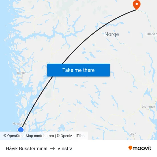 Håvik Bussterminal to Vinstra map