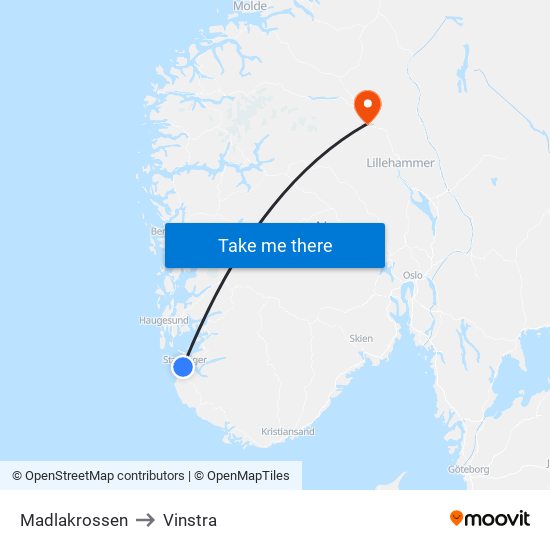 Madlakrossen to Vinstra map