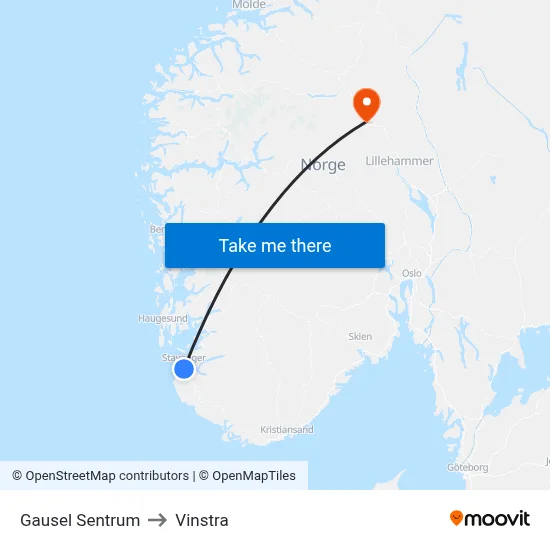 Gausel Sentrum to Vinstra map