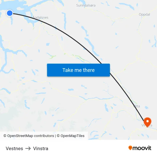 Vestnes to Vinstra map