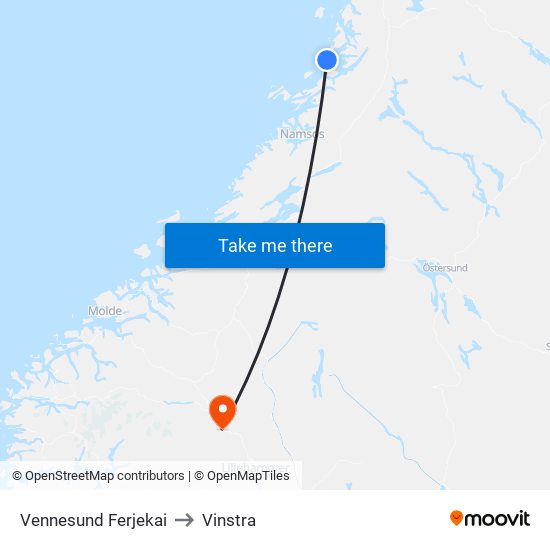 Vennesund Ferjekai to Vinstra map