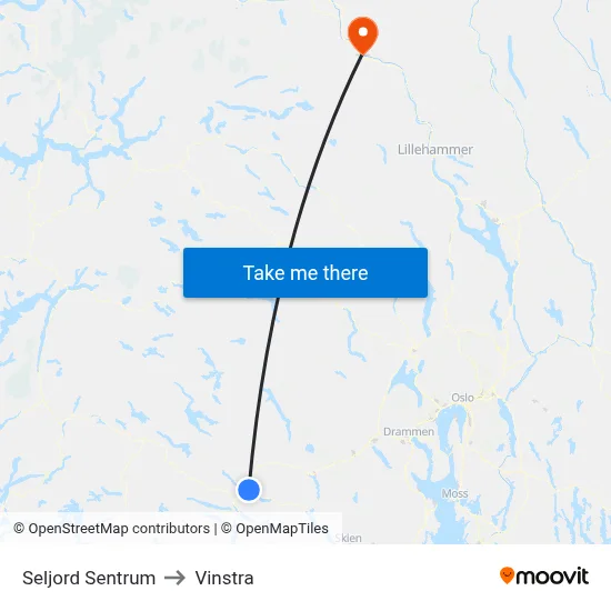 Seljord Sentrum to Vinstra map