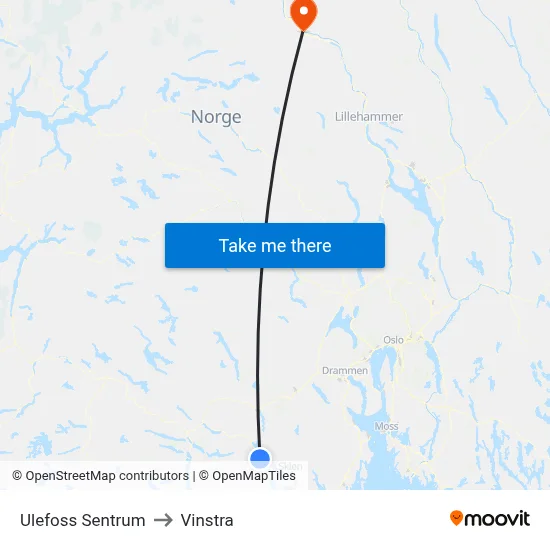 Ulefoss Sentrum to Vinstra map
