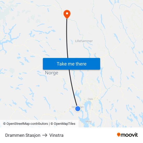 Drammen Stasjon to Vinstra map