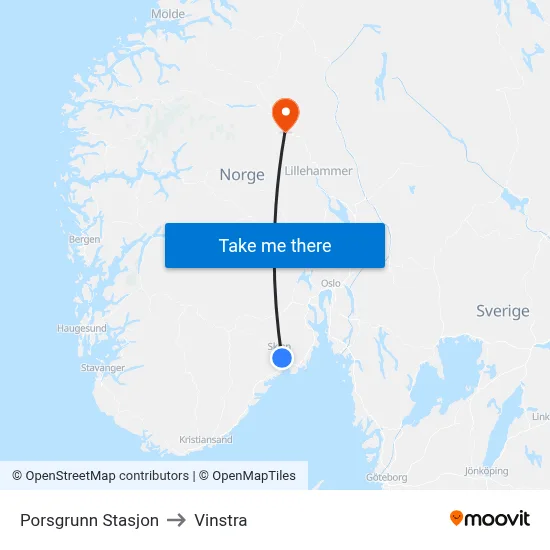 Porsgrunn Stasjon to Vinstra map