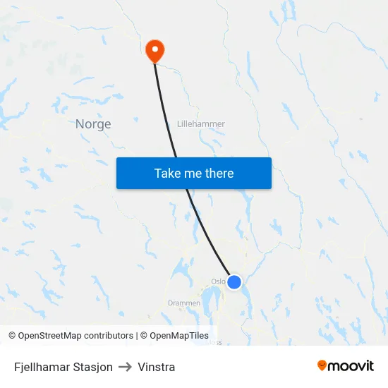 Fjellhamar Stasjon to Vinstra map