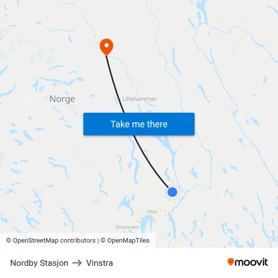 Nordby Stasjon to Vinstra map