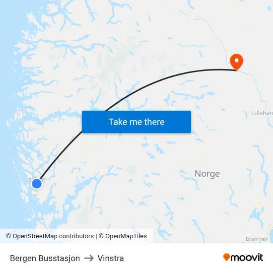 Bergen Busstasjon to Vinstra map