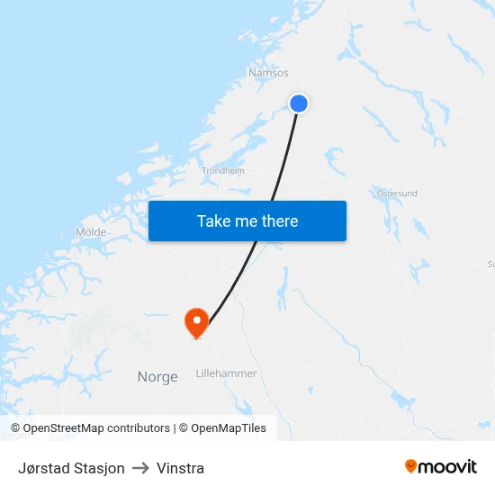 Jørstad Stasjon to Vinstra map
