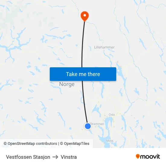 Vestfossen Stasjon to Vinstra map