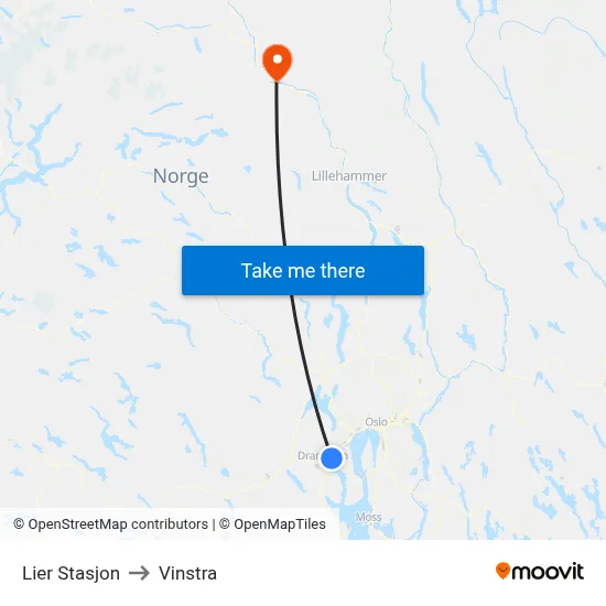 Lier Stasjon to Vinstra map