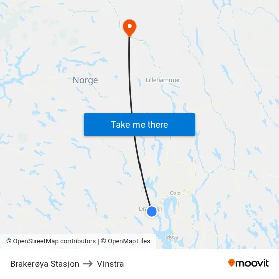 Brakerøya Stasjon to Vinstra map