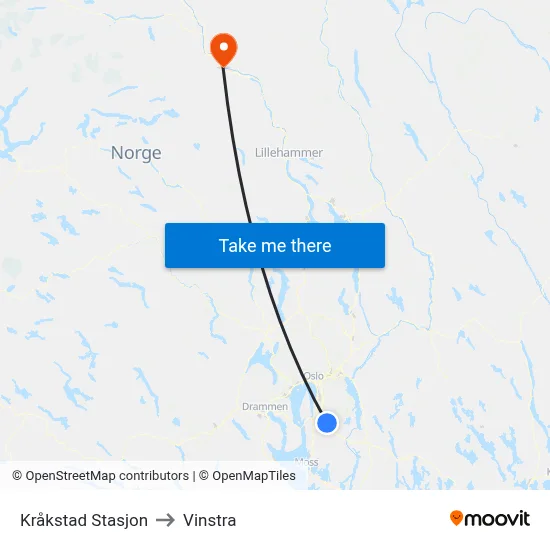 Kråkstad Stasjon to Vinstra map
