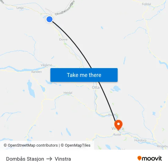 Dombås Stasjon to Vinstra map