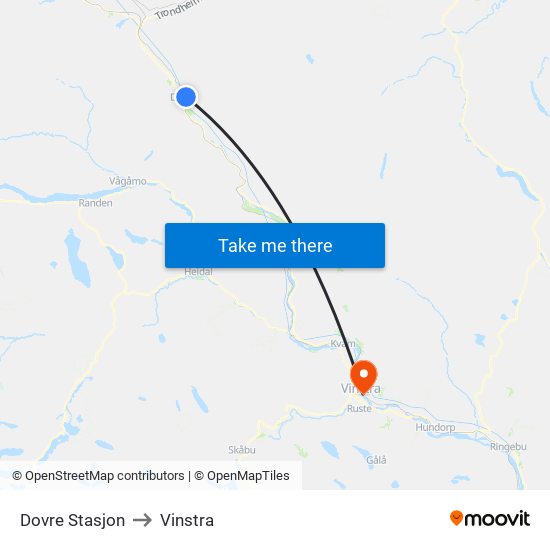 Dovre Stasjon to Vinstra map