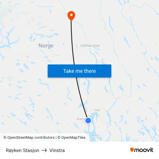 Røyken Stasjon to Vinstra map