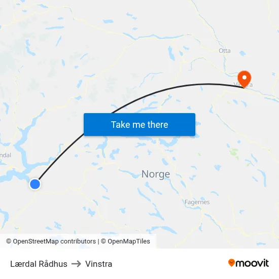 Lærdal Rådhus to Vinstra map