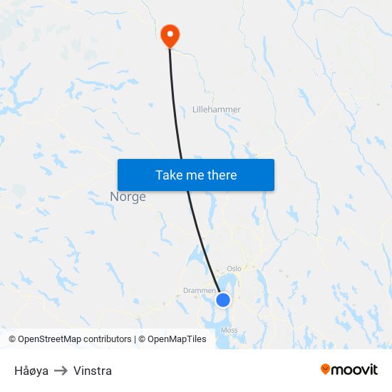 Håøya to Vinstra map