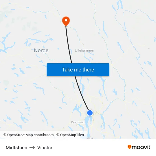 Midtstuen to Vinstra map