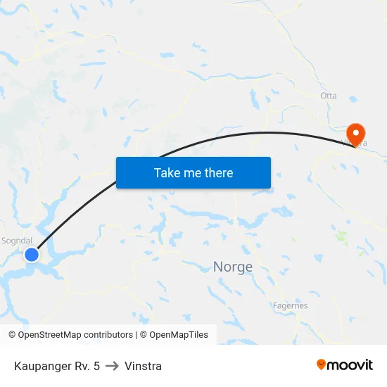 Kaupanger Rv. 5 to Vinstra map