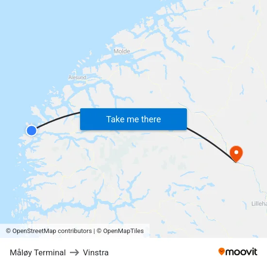 Måløy Terminal to Vinstra map