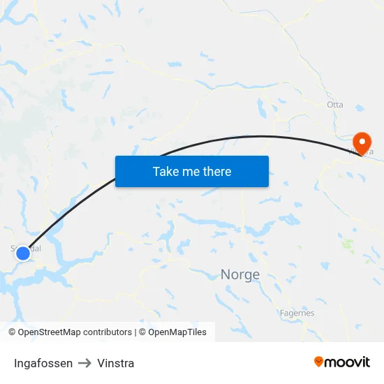 Ingafossen to Vinstra map