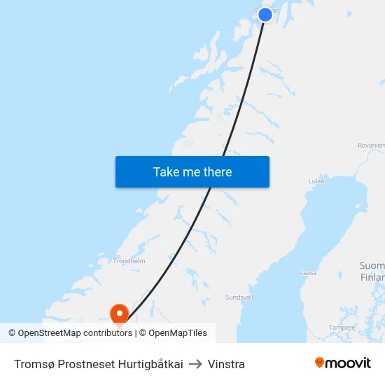 Tromsø Prostneset Hurtigbåtkai to Vinstra map