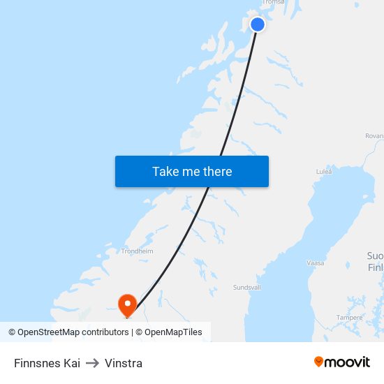 Finnsnes Kai to Vinstra map