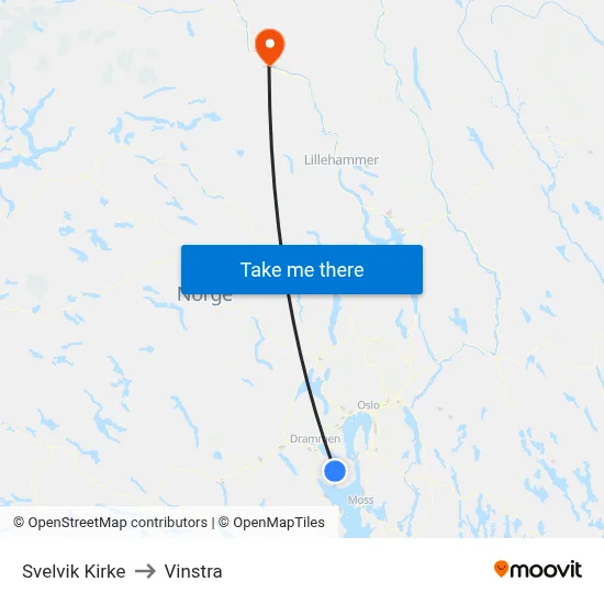 Svelvik Kirke to Vinstra map