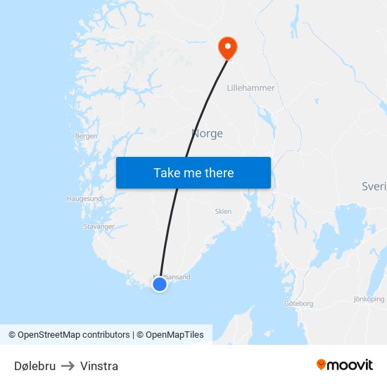 Dølebru to Vinstra map