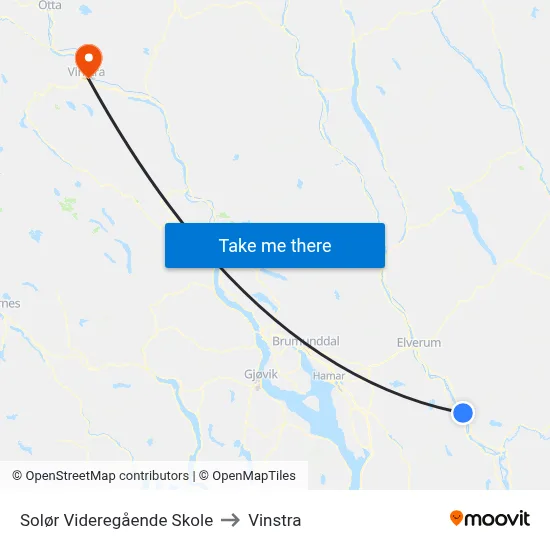 Solør Videregående Skole to Vinstra map