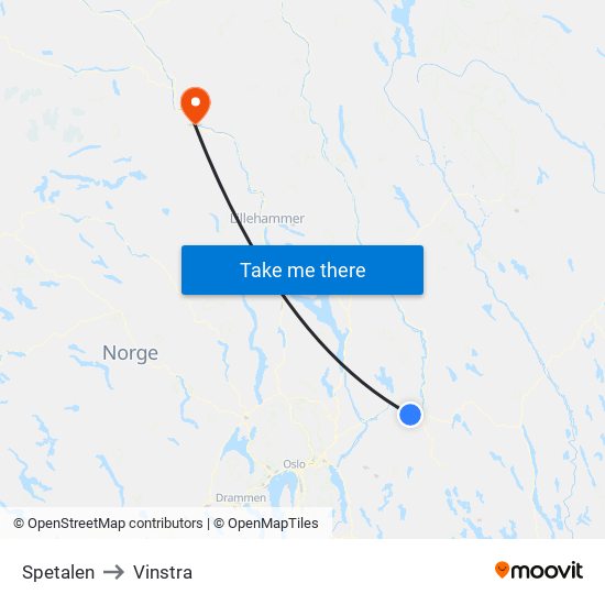 Spetalen to Vinstra map