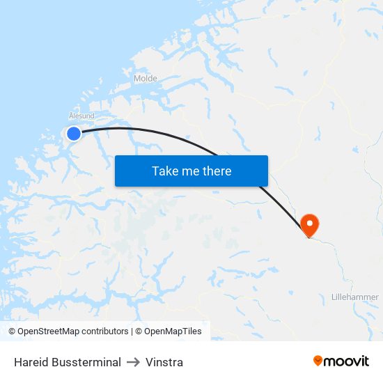 Hareid Bussterminal to Vinstra map