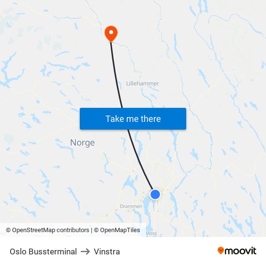 Oslo Bussterminal to Vinstra map