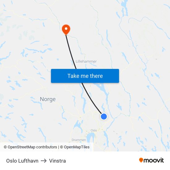 Oslo Lufthavn to Vinstra map