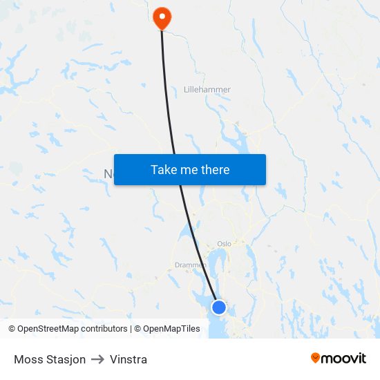 Moss Stasjon to Vinstra map