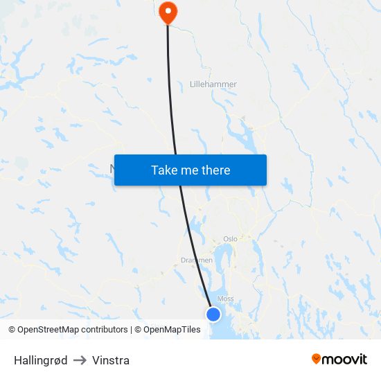 Hallingrød to Vinstra map