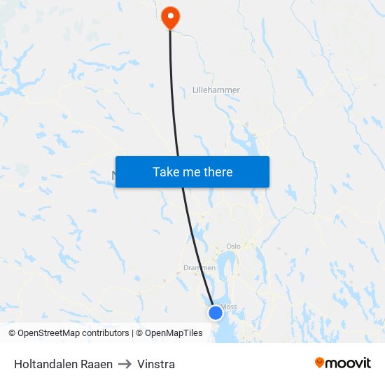 Holtandalen Raaen to Vinstra map