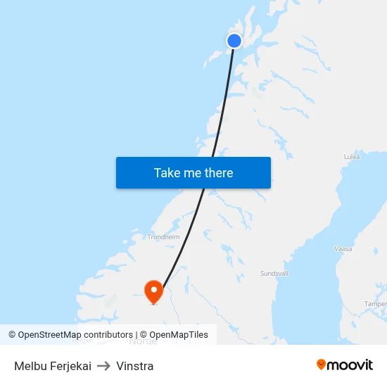 Melbu Ferjekai to Vinstra map