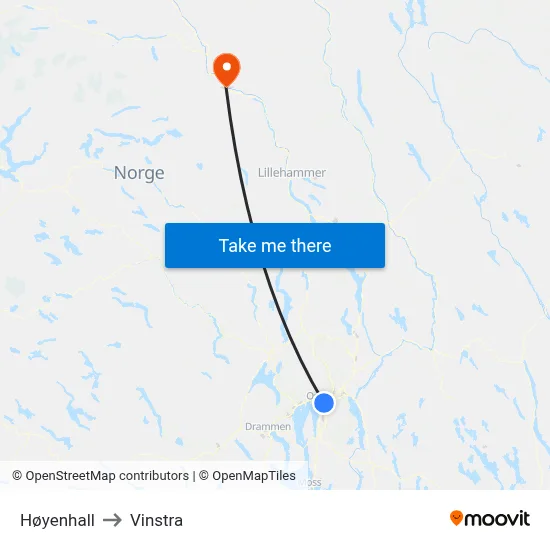 Høyenhall to Vinstra map