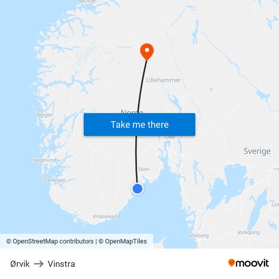 Ørvik to Vinstra map