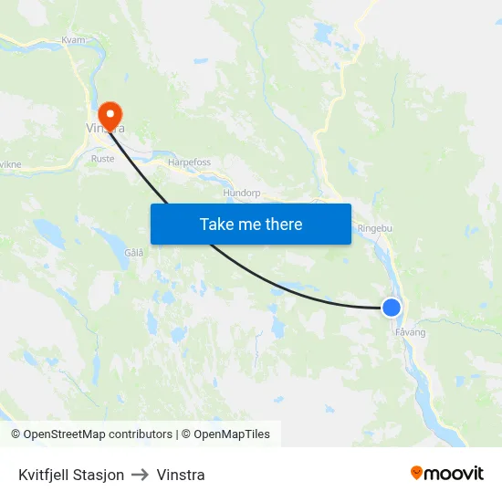 Kvitfjell Stasjon to Vinstra map