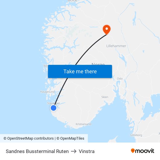 Sandnes Bussterminal Ruten to Vinstra map